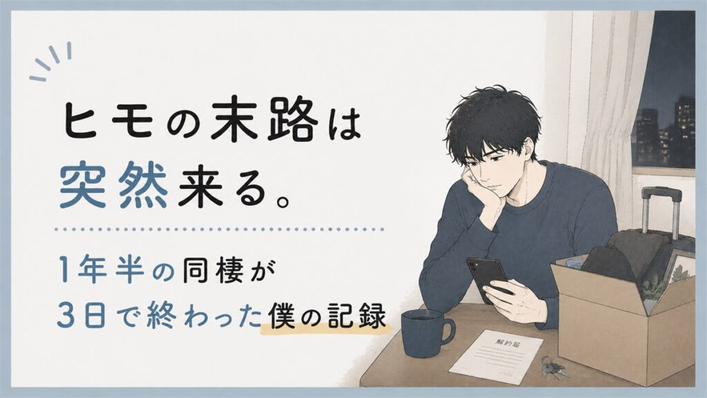 ヒモの末路は突然来る。1年半の同棲が3日で終わった僕の記録