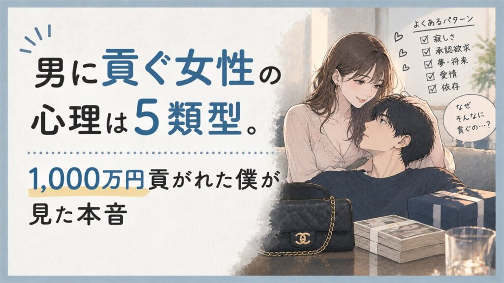 男に貢ぐ女性の心理は5類型。1,000万円貢がれた僕が見た本音